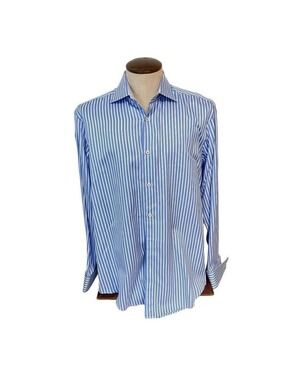 Bugatchi Uomo Blue Stripe Dress Shirt 16.5 41